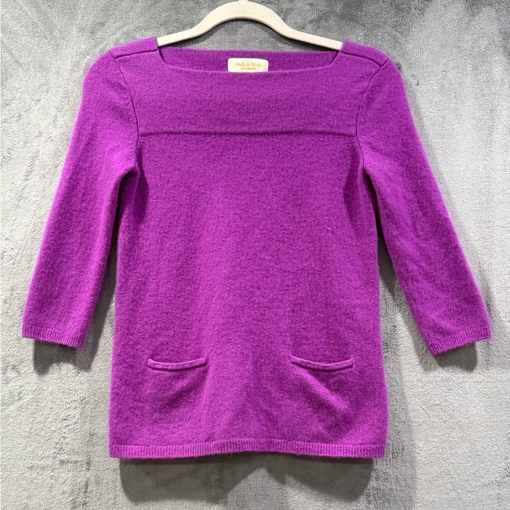 Peck & Peck 100% Cashmere 2 Ply Boat‎ Neck Tunic Purple Sweater Pockets Size S